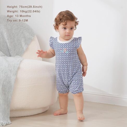 Baby Infant Girls Ruffled Sleeve Jumpsuit Dress Set Toddler Girls One-Piece Cotton Outfits in Kuwait