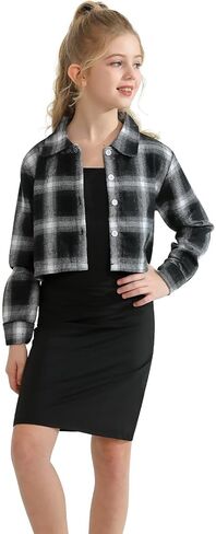 ملابس الفتيات قطعتين سترة قصيرة وفستان كامي بدون أكمام وقميص منقوش للأطفال والفتيات المراهقات من 7 إلى 12 سنة in Kuwait