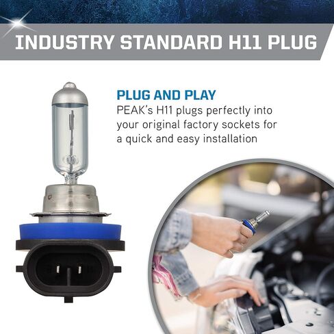 PEAK H11-55W مصابيح أمامية Power Vision XENON بيضاء ساطعة 55 وات، عبوة من 2 in Kuwait