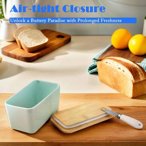 Large Capacity Butter Dish with Lid and Butter Cutter for 1 LB Butter, Airtight Porcelain Butter Keeper also Contain Cream Cheese Cake Salad Candy, Black in Saudi Arabia