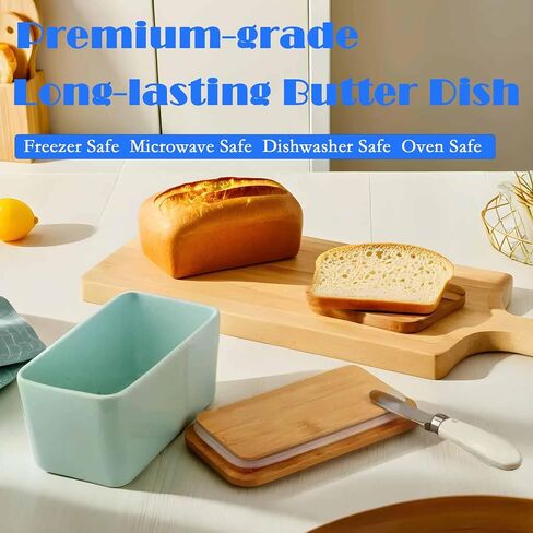 Large Capacity Butter Dish with Lid and Butter Cutter for 1 LB Butter, Airtight Porcelain Butter Keeper also Contain Cream Cheese Cake Salad Candy, Black in Saudi Arabia