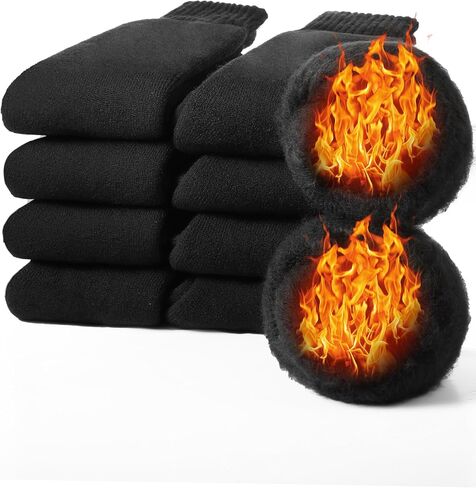 10 Pairs Winter Thermal Socks for Men Warm Boot Socks Bulk Soft Ski Thick Socks for Men Cold Weather Hiking, Black, Men's US Shoe Size 9-13 in Saudi Arabia