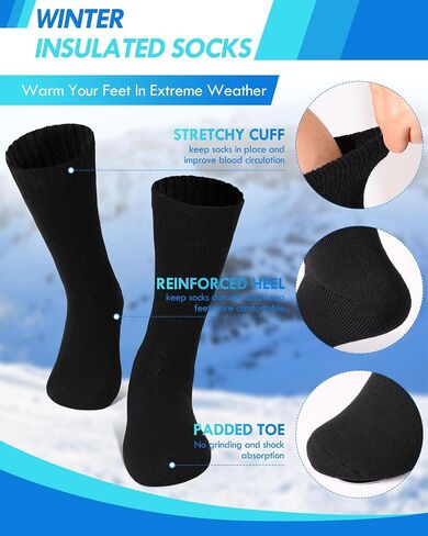 10 Pairs Winter Thermal Socks for Men Warm Boot Socks Bulk Soft Ski Thick Socks for Men Cold Weather Hiking, Black, Men's US Shoe Size 9-13 in Saudi Arabia