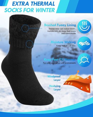 10 Pairs Winter Thermal Socks for Men Warm Boot Socks Bulk Soft Ski Thick Socks for Men Cold Weather Hiking, Black, Men's US Shoe Size 9-13 in Saudi Arabia