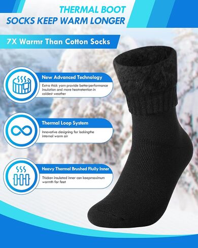 10 Pairs Winter Thermal Socks for Men Warm Boot Socks Bulk Soft Ski Thick Socks for Men Cold Weather Hiking, Black, Men's US Shoe Size 9-13 in Saudi Arabia