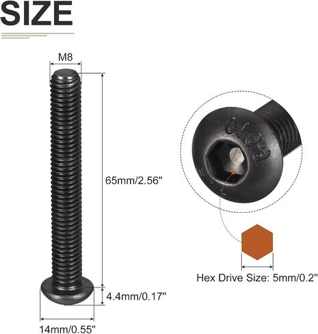 M4-0.7x40mm Button Head Socket Cap Screws - 25Pack - Good for Machine - Carbon Steel Black Oxide - Hex Drive Full Thread Fasteners in Saudi Arabia