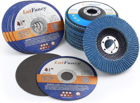 LotFancy Flap Disc 4-1/2 and Cut Off Wheels Set for Angle Grinders, 14PCS - 40 60 80 120 Grit Assorted Sanding Disc Grinding Wheels, Metal Cutting Wheels Tools, Type #27 in Saudi Arabia