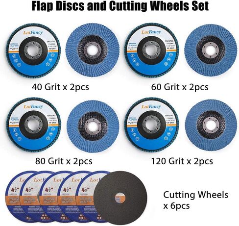 LotFancy Flap Disc 4-1/2 and Cut Off Wheels Set for Angle Grinders, 14PCS - 40 60 80 120 Grit Assorted Sanding Disc Grinding Wheels, Metal Cutting Wheels Tools, Type #27 in Saudi Arabia