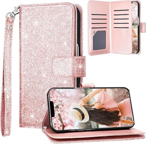 Fingic iPhone 13 Pro Case, iPhone 13 Pro Case Wallet, Rose Gold Marble 9 Card Holder PU Leather Detachable Wrist Strap Wallet Case for Women Cover for Apple iPhone 13 Pro 2021 (6.1 inch), Rose Gold in Saudi Arabia