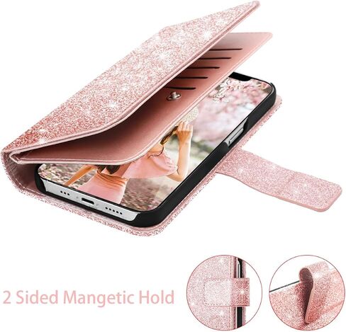 Fingic iPhone 13 Pro Case, iPhone 13 Pro Case Wallet, Rose Gold Marble 9 Card Holder PU Leather Detachable Wrist Strap Wallet Case for Women Cover for Apple iPhone 13 Pro 2021 (6.1 inch), Rose Gold in Saudi Arabia