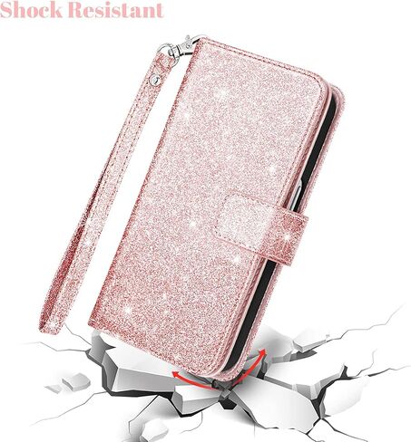 Fingic iPhone 13 Pro Case, iPhone 13 Pro Case Wallet, Rose Gold Marble 9 Card Holder PU Leather Detachable Wrist Strap Wallet Case for Women Cover for Apple iPhone 13 Pro 2021 (6.1 inch), Rose Gold in Saudi Arabia
