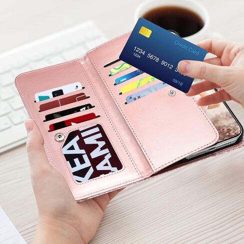 Fingic iPhone 13 Pro Case, iPhone 13 Pro Case Wallet, Rose Gold Marble 9 Card Holder PU Leather Detachable Wrist Strap Wallet Case for Women Cover for Apple iPhone 13 Pro 2021 (6.1 inch), Rose Gold in Saudi Arabia