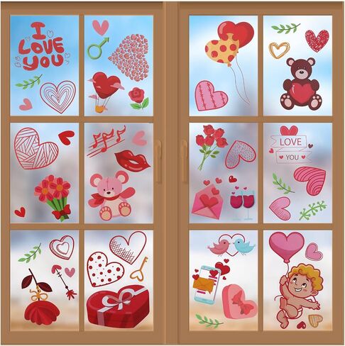Kalolary 194PCS Valentine's Day Window Stickers Removable Heart Window Clings DIY Heart Stickers Self-Adhesive Heart Decal for Home, Office - Valentines Party, Wedding, Anniversary Decorations in Saudi Arabia