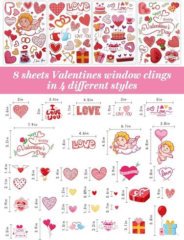 Kalolary 194PCS Valentine's Day Window Stickers Removable Heart Window Clings DIY Heart Stickers Self-Adhesive Heart Decal for Home, Office - Valentines Party, Wedding, Anniversary Decorations in Saudi Arabia