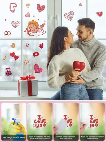 Kalolary 194PCS Valentine's Day Window Stickers Removable Heart Window Clings DIY Heart Stickers Self-Adhesive Heart Decal for Home, Office - Valentines Party, Wedding, Anniversary Decorations in Saudi Arabia