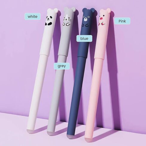 WANGYZJ 0.5mm Cute Erasable Pens, Panda Pens, Animal Rollerball Gel Ink Pens, Include 4 Pens, 50 Refills & 2 Eraser, for Kids Office School Supplies (Erasable Pens Black), 56 Piece Set in Saudi Arabia
