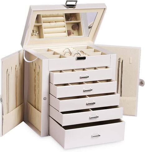 Frebeauty Large Jewelry Box Bundle:Multi-functional Storage Case with 5 Drawers for Earrings Necklace Bracelets Watches and Sunglasses for Women Girls (Purple White) in Kuwait