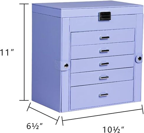 Frebeauty Large Jewelry Box Bundle:Multi-functional Storage Case with 5 Drawers for Earrings Necklace Bracelets Watches and Sunglasses for Women Girls (Purple White) in Kuwait