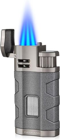 Cigar Torch Lighter, 3-Jet, Windproof, with Cigar Punch (Gray) in Kuwait