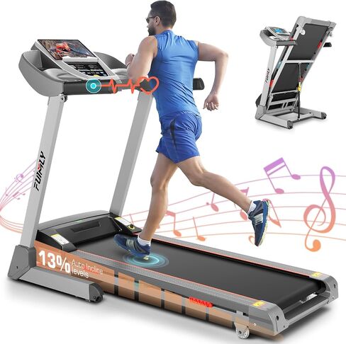 FUNMILY Treadmill with Auto Incline,Foldable Treadmills for Home 300 lbs Capacity,Heavy Duty Folding Treadmill,Portable Walking Pad Running Machine with Shock Absorbent,Built-in Speaker,LCD Display in Saudi Arabia