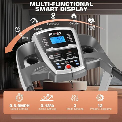 FUNMILY Treadmill with Auto Incline,Foldable Treadmills for Home 300 lbs Capacity,Heavy Duty Folding Treadmill,Portable Walking Pad Running Machine with Shock Absorbent,Built-in Speaker,LCD Display in Saudi Arabia