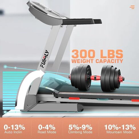 FUNMILY Treadmill with Auto Incline,Foldable Treadmills for Home 300 lbs Capacity,Heavy Duty Folding Treadmill,Portable Walking Pad Running Machine with Shock Absorbent,Built-in Speaker,LCD Display in Saudi Arabia