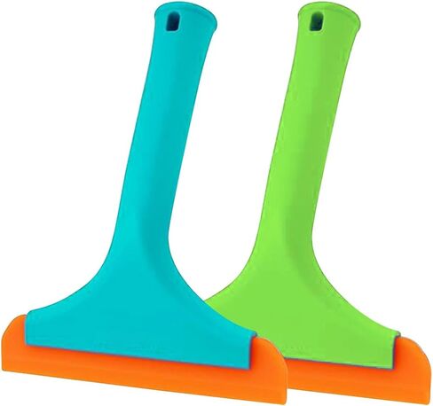 Car Flexible Silicone Squeegee, 5.9" Blade and 7.5" Long Handle Scraper, Auto Water Blade, Water Wiper for Car Window Windshield Mirror Bathroom Glass Door, Window Cleaning (Black+Orange) in Saudi Arabia