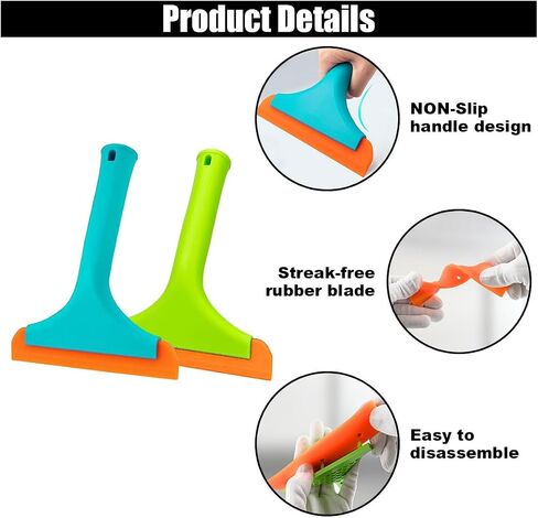 Car Flexible Silicone Squeegee, 5.9" Blade and 7.5" Long Handle Scraper, Auto Water Blade, Water Wiper for Car Window Windshield Mirror Bathroom Glass Door, Window Cleaning (Black+Orange) in Saudi Arabia