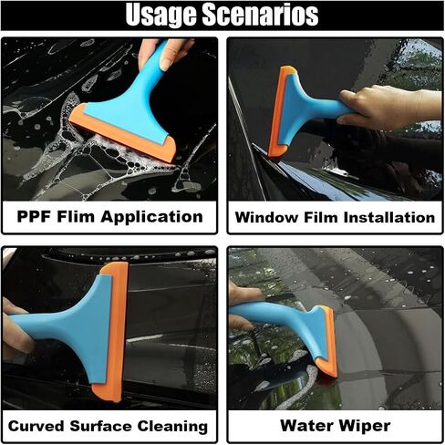 Car Flexible Silicone Squeegee, 5.9" Blade and 7.5" Long Handle Scraper, Auto Water Blade, Water Wiper for Car Window Windshield Mirror Bathroom Glass Door, Window Cleaning (Black+Orange) in Saudi Arabia