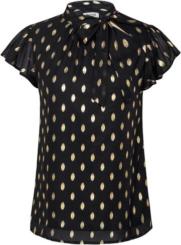 GRACE KARIN Summer Tops for Women 2024 Ruffle Sleeve Tie Neck Blouse Pleated Mock Neck Chiffon Business Casual Shirt in Saudi Arabia