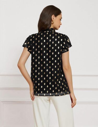 GRACE KARIN Summer Tops for Women 2024 Ruffle Sleeve Tie Neck Blouse Pleated Mock Neck Chiffon Business Casual Shirt in Saudi Arabia