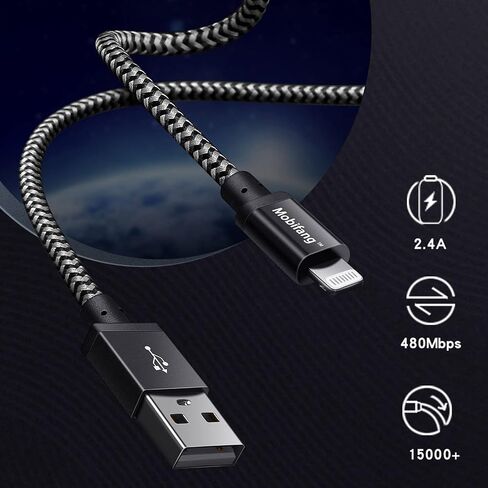 USB to Apple Lightning Cable for iPhone,MFi Certified,Soft Durable Nylon Braided,iPhone Charging Cable for Apple iPhone 14/13/12/11/X/XR/XS/8/7/6 iPod iPad Series,1.5m&1m,2Pack in Saudi Arabia