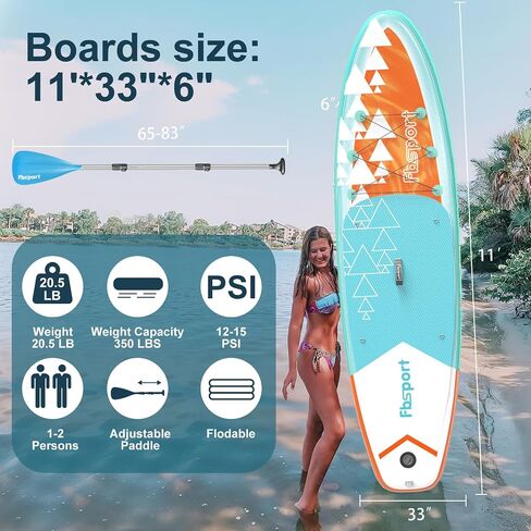 FBSPORT 11' Premium Stand Up Paddle Board, Yoga Board with SUP Accessories & Carry Bag | Wide Stance, Surf Control, Non-Slip Deck, Leash, Paddle and Pump for Youth & Adult in Saudi Arabia