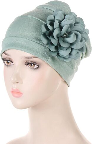 2 Pieces Womens Turban Three Flower Plicate Caps Vintage Beanie Headscarf Bonnet Elastic Headwrap Hat in Saudi Arabia