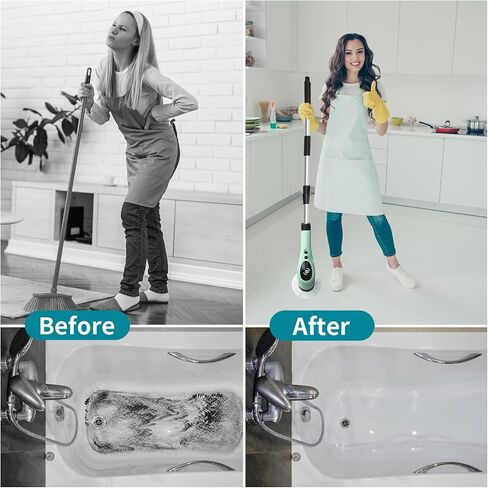 Electric Spin Scrubber, Cordless Cleaning Brush with Adjustable Extension Arm 9 Replaceable Cleaning Heads, LED Screen Voice 3 Adjustable Speeds Power Shower Scrubber for Bathroom, Tub, Tile, Floor in Saudi Arabia
