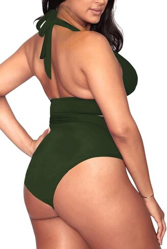 Kisscynest Women's Plus Size High Waisted Swimsuit Halter Bikini Knotted Bottom Bathing Suits Swimswear in Saudi Arabia