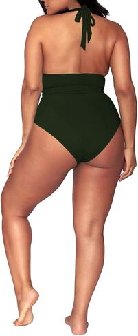 Kisscynest Women's Plus Size High Waisted Swimsuit Halter Bikini Knotted Bottom Bathing Suits Swimswear in Saudi Arabia