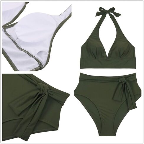 Kisscynest Women's Plus Size High Waisted Swimsuit Halter Bikini Knotted Bottom Bathing Suits Swimswear in Saudi Arabia