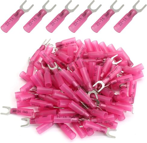 100PCS 16-14 AWG Fork Connector, 10 Blue Heat Shrink Fork Terminals Waterproof and Insulated Electrical Crimp Connectors for Boat Truck Stereo in Saudi Arabia
