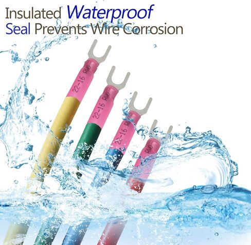 100PCS 16-14 AWG Fork Connector, 10 Blue Heat Shrink Fork Terminals Waterproof and Insulated Electrical Crimp Connectors for Boat Truck Stereo in Saudi Arabia
