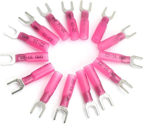 100PCS 16-14 AWG Fork Connector, 10 Blue Heat Shrink Fork Terminals Waterproof and Insulated Electrical Crimp Connectors for Boat Truck Stereo in Saudi Arabia