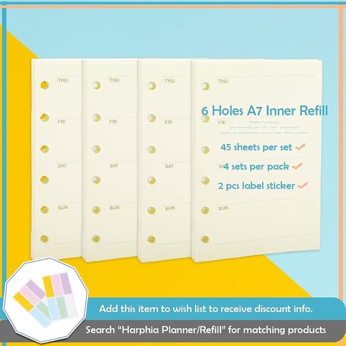 A7 Planner Refill,4 Pcs per Set, Dot Mattrix Paper, with Label Stickers Gift,Mini Binder Refills for 6 Ring Mini Planners,6 hole/100gsm Thick Paper/4.84 x 3.23'', Harphia in Saudi Arabia