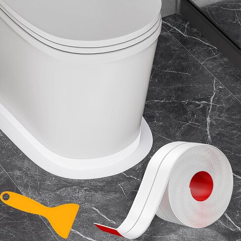Caulk Tape, 2 Roll Waterproof Toilet Caulk Strip, Toilet Sealer Around Toilet Base, White Caulk Tape Waterproof Self Adhesive for Bathroom Shower Bathtub Floor Wall Edge Protector (1.5" x 10.5Ft) in Saudi Arabia