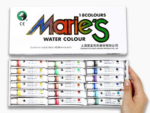 مجموعات ألوان مائية فائقة الدقة من Marie's Artist - مجموعة ألوان مائية عالية الصبغة والتركيز 12 مل للفنانين والطلاب والمعلمين والمهنيين والمزيد! - مجموعة من 18 in Kuwait