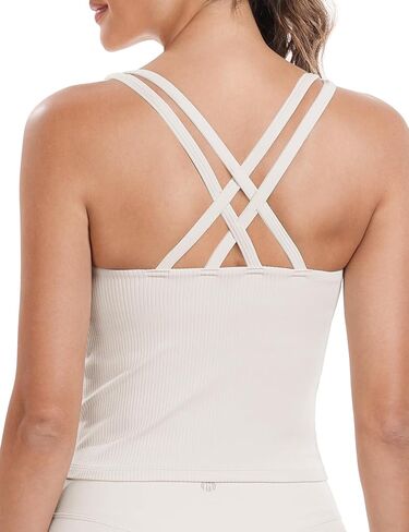 HeyNuts Zeal Bras Longline Ribbed Medium Support Sports Bras, Crisscross Back Tank Tops with Removable Pads A-D Cups in Saudi Arabia