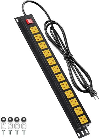 12 Outlet Metal Power Strip, 19inch Rack Mount Heavy Duty Power Strip for Network Cabinet Garage Workbench, 6ft SJT 16AWG Power Cord, Black in Saudi Arabia