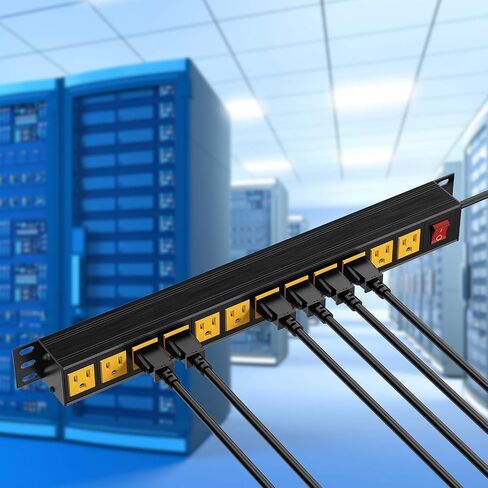 12 Outlet Metal Power Strip, 19inch Rack Mount Heavy Duty Power Strip for Network Cabinet Garage Workbench, 6ft SJT 16AWG Power Cord, Black in Saudi Arabia