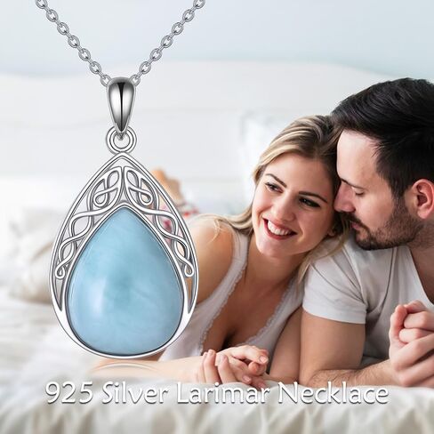 CRMAD Larimar/Opal/Amber/Malachite/Labradorite/Turquoise/Lapis Lazuli/Black Onyx/Rose Quartz/Peridot Necklace for Women 925 Sterling Silver Teardrop Pendant Jewelry Gifts for Girls in Saudi Arabia