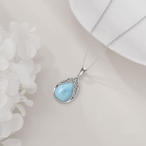 CRMAD Larimar/Opal/Amber/Malachite/Labradorite/Turquoise/Lapis Lazuli/Black Onyx/Rose Quartz/Peridot Necklace for Women 925 Sterling Silver Teardrop Pendant Jewelry Gifts for Girls in Saudi Arabia