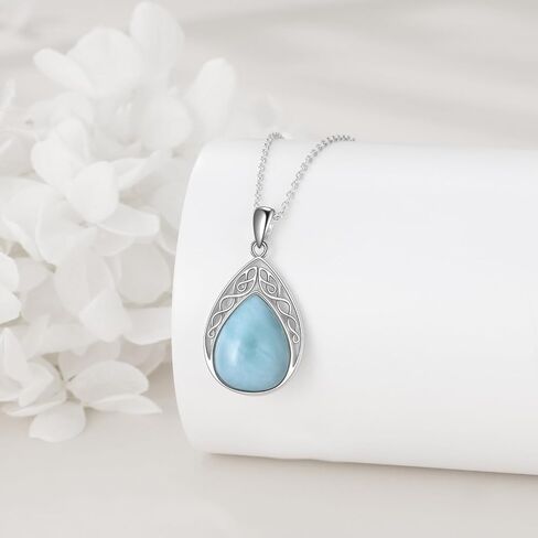 CRMAD Larimar/Opal/Amber/Malachite/Labradorite/Turquoise/Lapis Lazuli/Black Onyx/Rose Quartz/Peridot Necklace for Women 925 Sterling Silver Teardrop Pendant Jewelry Gifts for Girls in Saudi Arabia